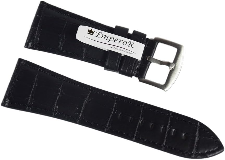 NP Watch Band Genuine Leather Watch Band Crocodile Pattern Width 30 mm. Black Color