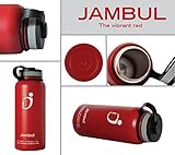 Jambul Stainless Steel Water Bottle Double Walled Vacuum-Insulated for Hot and Cold Beverages - Wide Mouth - BPA Free, 32 Oz
