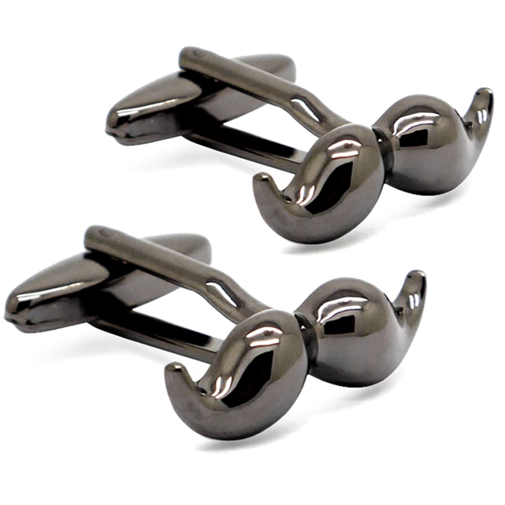 HONEY BEAR Moustache Beard Cufflinks for Men Shirt Wedding Gift(Black)