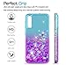 LeYi Compatible with Samsung Galaxy A50 Case with 2PCS Tempered Glass Screen Protector for Girls Women, Glitter Clear Phone Case for Samsung A50 Teal/Purple