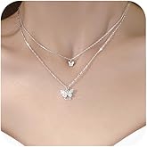 IQPDYV Silver Butterfly Necklace for Women Bohemian Butterfly Pendant Necklace Layered Gold Butterfly Choker Necklace Butterfly Jewelry