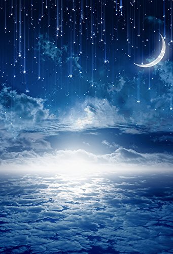 Laeacco Abstract Night Sky Fantasy Background 5X7FT Photography Background Blue Tone Meteor Shower Moon Stars Mysterious Clouds Newborn Baby Children Birthday Backdrop for Photo Studio Props