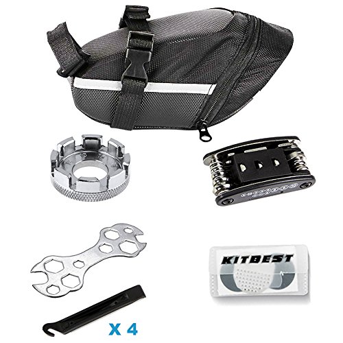 Bike Bag, KITBEST Bicycle Saddle Seat Bag, Multi-Function Cycling Mechanic Repair Tool Kit, Glueless Tire Tube Puncture Repair Patch & Tire Lever & Spoke Wrench & Multi Purpose Hexagon Wrench - Thumbnail 7