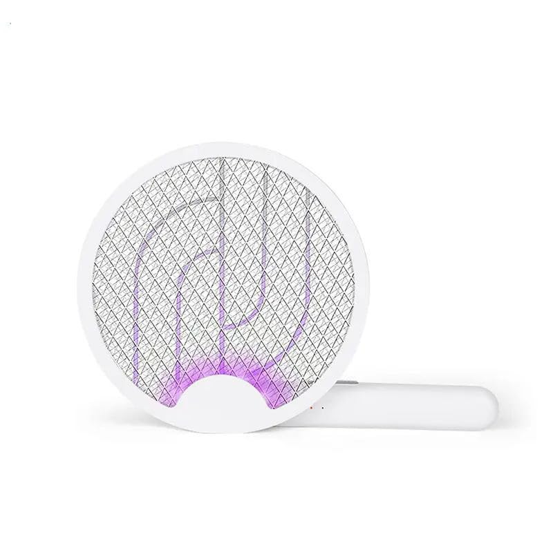 Electric Fly Swatter Racket 2-in-1 USB Rechargeable Fly Zapper Foldable 3000V Bug Zapper with 4 Mosquito Killer Lamp for Outdoor & Indoor for Home, White