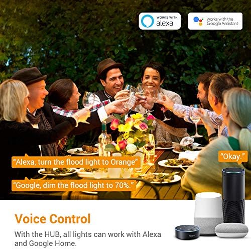 MustWin Good Flood Mild, 20W LED Flood Lights Bluetooth Mesh 4 Pack 16 Million Coloration Altering RGBCW, Work with Alexa Google Residence, IP65 Waterproof Dimmable for Outside Panorama Stage (Hub Included)