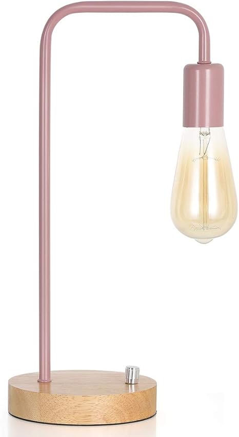 Zuomuyi Pink Minimalist Table Lamp Nightstand Desk Lamp Industrial Style Bedside Lamp With Wood Base Modern Work Lamp For Living Room Bedroom Office College Dorm Amazon Com