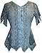 Agan Traders Women's 2025 Summer Renaissance Gypsy Medieval Netted - Asymmetrical Hem Vintage Button Down Short Sleeve Top