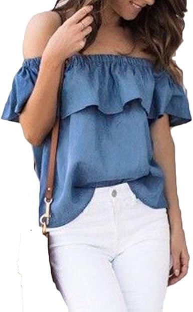 denim ruffle blouse