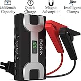 BOKIN 800A Peak 18000mAh Portable Car Jump Starter (up to 6.0L Gas, 5.5L Diesel Engine) Battery Booster Charger-Compact Power Bank for Mobile Devices with Smart USB Port and Charger for Car Battery