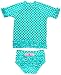 RuffleButts® Baby/Toddler Girls Rash Guard 2-Piece Swimsuit Set - Aqua Polka Dot Bikini with UPF 50+ Sun Protection - 12-18m