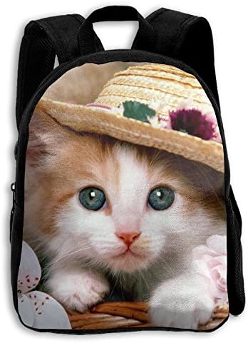 STUSHOUDLE Basket Cat Flower Hat Kitten Childrens' Backpack, Print Rucksack School Bag For Kid