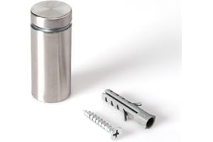 OUTWATER Stainless Steel Standoff 3/4 Inch Diameter x 1-1/2 Inch Barrel Length Brushed Finish for PVC, Glass and Acrylic Sign Stand Off Wall Anchors and Screws 4 Piece Pack for Heavy Signs