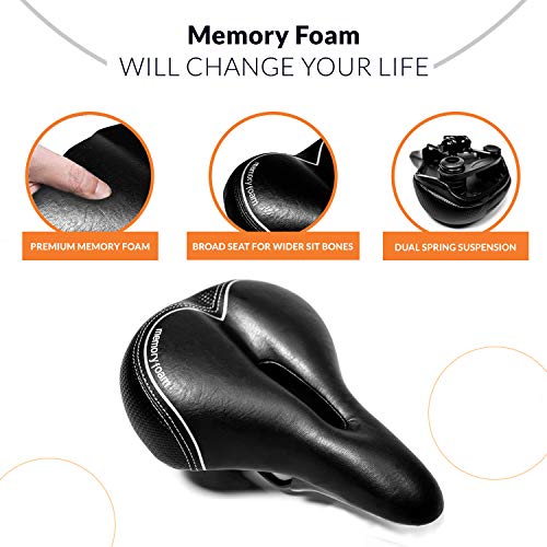 Most Comfortable Bike Seat for Women- Padded Bicycle Saddle with Soft Cushion - Replacement Bike Saddle Improves Riding Comfort on Your Exercise Bike - Women's Bicycle Seat (Memory Foam)