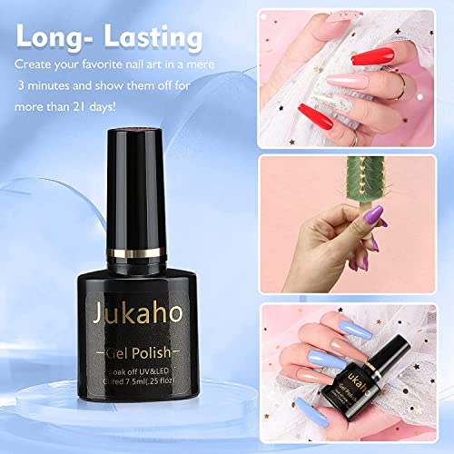 Jukaho Gel Nail Polish,20 PCS Nail Polish Set Rose Red Nude Blue Grey Shiny Red White Gel Nail with Glossy & Matte Gel Top Coat Base Coat Soak off UV LED Gel Polish Christmas Mother\'s Day Gifts for Women