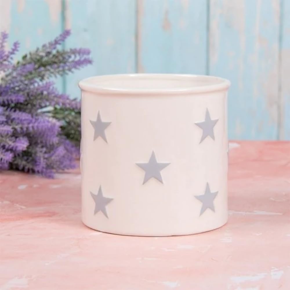 The Leonardo Collection LP47337 Small Stars Design Plant Pot | Garden Gifts | White and Grey Accessory, Multi-Color