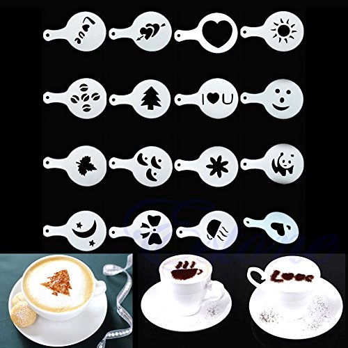 Click Here to See More Images Dabxxxi A Set of 16 Fancy Coffee Moldsrs Coffee Machine Barista Stencils Template Strew Flowers Pad Duster Spray Print