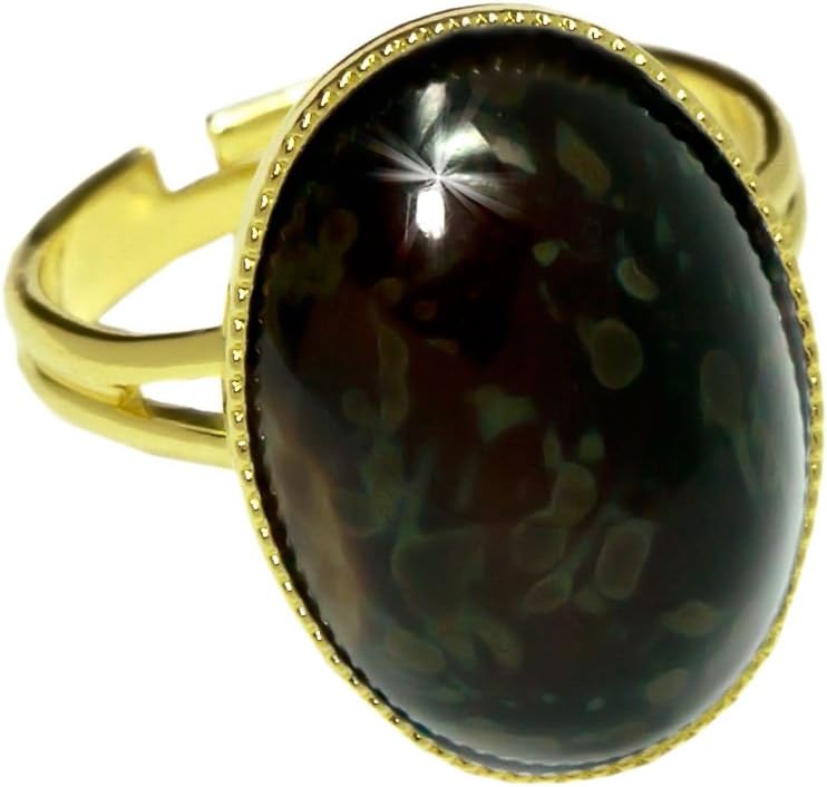 Rings 24K Gold Plated Classic Universal Adjustable Size Oval 18mm x 13mm Travertine Black Brown Tortoise Czech Glass Stone Handmade BohemStyl