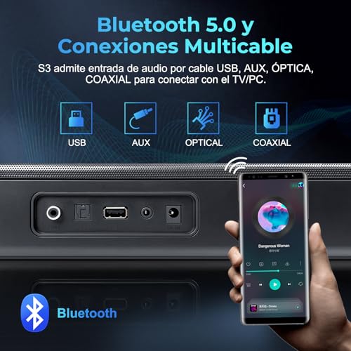 OXS S3 TV Soundbar, Bluetooth 5.0 Home Theater Audio, Dynamic Bass, 3D Surround Sound, Dialogue Enhancement, AUX/Optical/Coaxial Support, Multiple Sound Modes