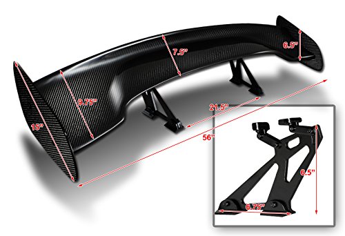 57" TYPE-3 Carbon Fiber Adjustable Rear Trunk GT-Style Spoiler Wing