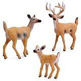 RESTCLOUD Deer Figurines Cake Toppers, Deer Toys Figure, Small Woodland Animals Set of 3