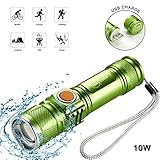 Leacoco Flashlights Led Bright MINI USB Rechargeable Camping Flashlights with Lanyard Adjustable Focus and 5 Light Mode Outdoor Water Resistant for Camping Hiking and Emergency etc. (Green)