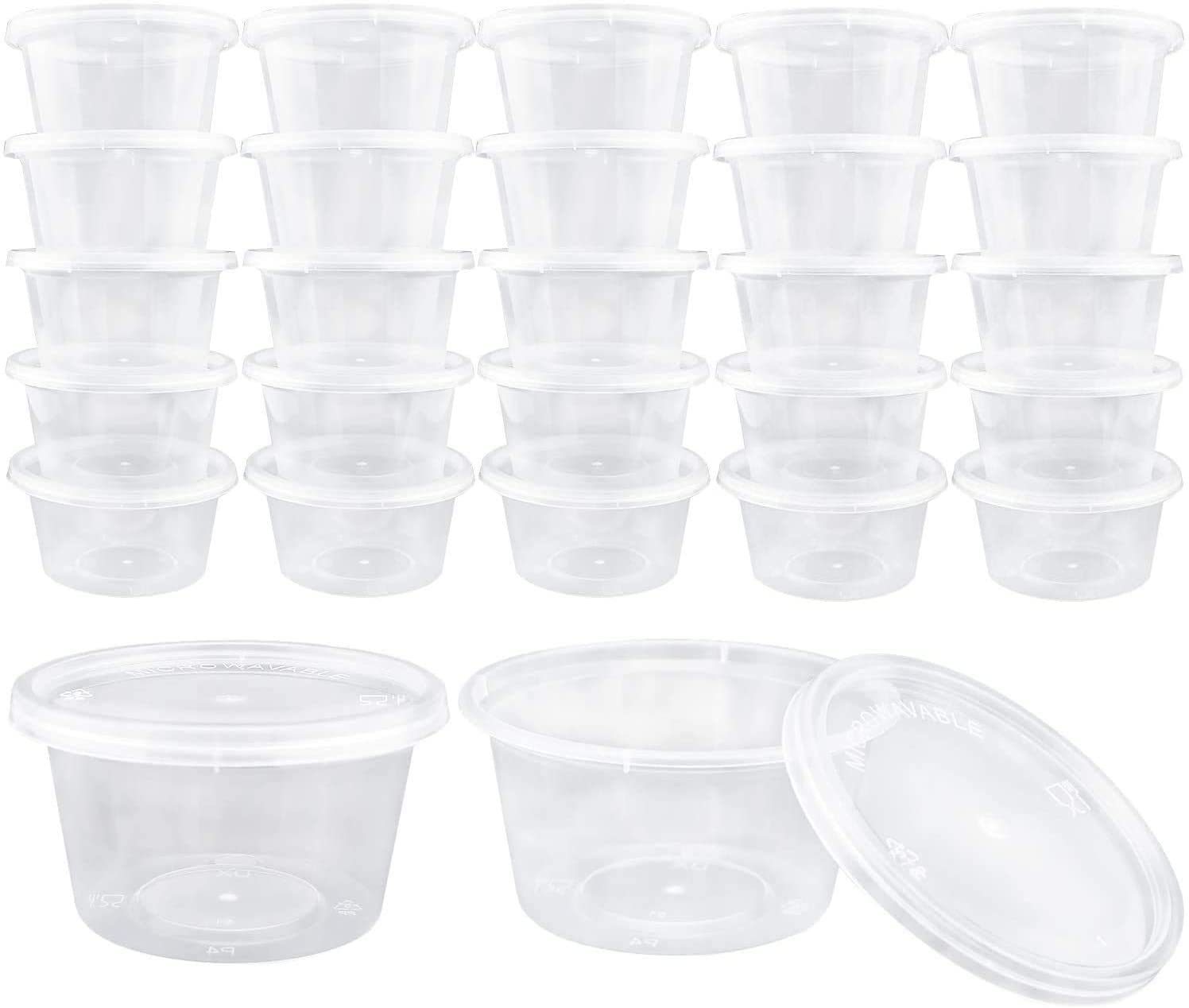 Augshy Small Slime Containers With Lids, 50 Pack Hawaiian Shaved Ice Mold Jello Shot Cups Condiment Containers Plastic Portion Cups with Lids for Salad Dressing Food Storage Containers (4 oz)