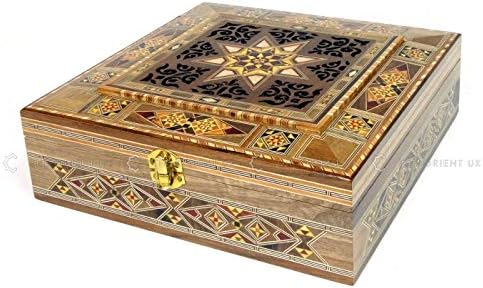 Handmade Engraved Syrian Inlaid Mosaic Wooden Trinket Box Square 25x25x7.5 cm