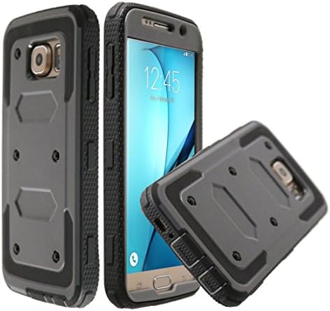 Rugged Tough [Dual Layer] Armor Overlay Case [Shockproof] Protective Hybrid Case Galaxy S7 (Bumper - Grey)