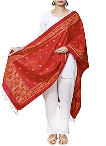 Gleamberry Women's Red Pure Silk Handloom Ikat weave Patan Patola Dupatta