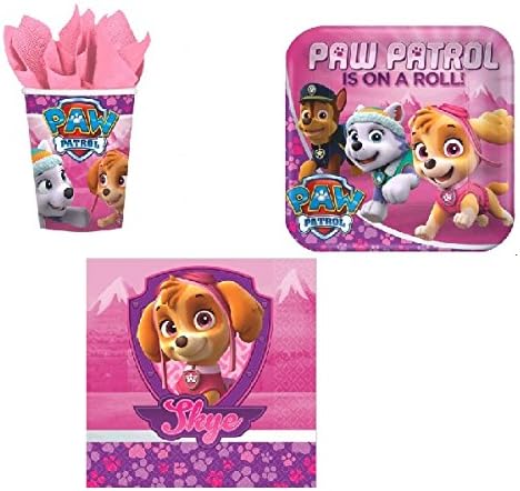 Paw Patrol Pink Girl's Children Birthday Party Supplies Set Plates Napkins Cups Kit for 16