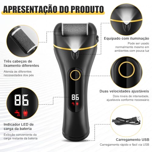 Kit de Remoção de Calos de Pé Elétrico, Removedor de Calos 10 em 1 Profissional Lixador de pé Elétrico Premium, Removedor de Calos Elétrico para Pés, Ferramentas Profissionais para Pedicure