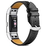 For Fitbit Charge 2 Replacement Bands, Dizywiee Classic Genuine Leather Wristband With Metal Connectors, Fitness Strap for Charge 2
