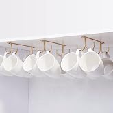 FOMANSH Mug Rack Under Cabinet - Coffee Cup Holder, 12 Mugs Hooks Under Shelf, Display Hanging Cups Drying Hook for Bar Kitchen Utensils Gold
