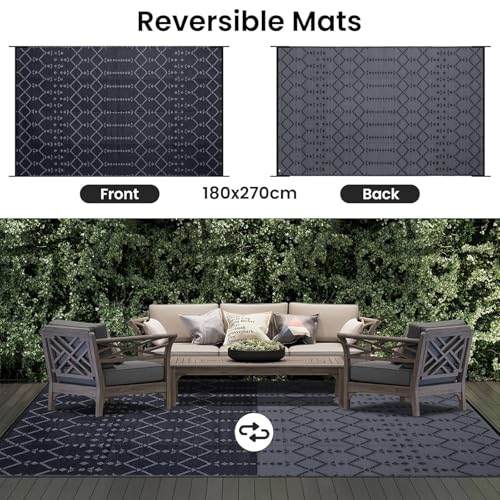 Homaxy Outdoor Rug, 180 x 270 cm, Waterproof Reversible Plastic Straws, Boho Outdoor Rug, Floor Mat for Patio, Garden, Deck, Picnic, Beach, Camping