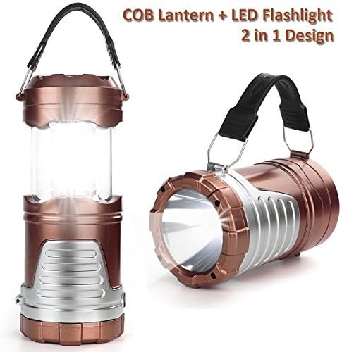 IRuiYinGo LED Camping Light, Camp Lantern Handheld Flashlight Portable Collapsible COB Lights Bulb Lamp Compact Gifts for Emergency, Survival, Hurricane, Power Outage, Brown (Battery Not Included)