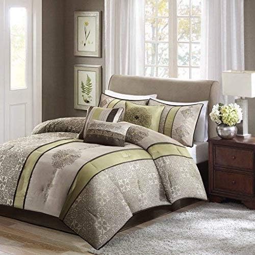 Amazon Com Kup 7 Pc Taupe Sage Green Queen Size Beautiful