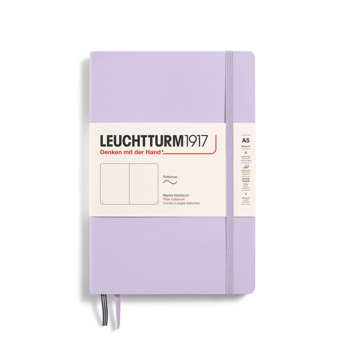 LEUCHTTURM1917 365496 Notebook Medium (A5), Softcover, 123 Numbered Pages, Lilac, Plain