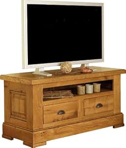 Mueble TV roble macizo 1 hueco 2 cajones: Amazon.es: Hogar