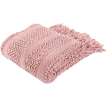 Battilo Solid Knit Mesh Tassels Throw Blanket Super Soft Warm Multi Color (Pink, 51