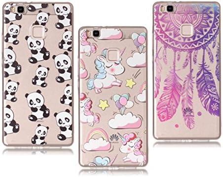 YTLightRongZhouUS Huawei P9 Lite Case,[3 pieces] Flexible Soft TPU Silicone Back Cover Scratch-Resistant Transparent Shockproof Ultra Slim Case for Huawei P9 Lite,panda & Unicorn &
