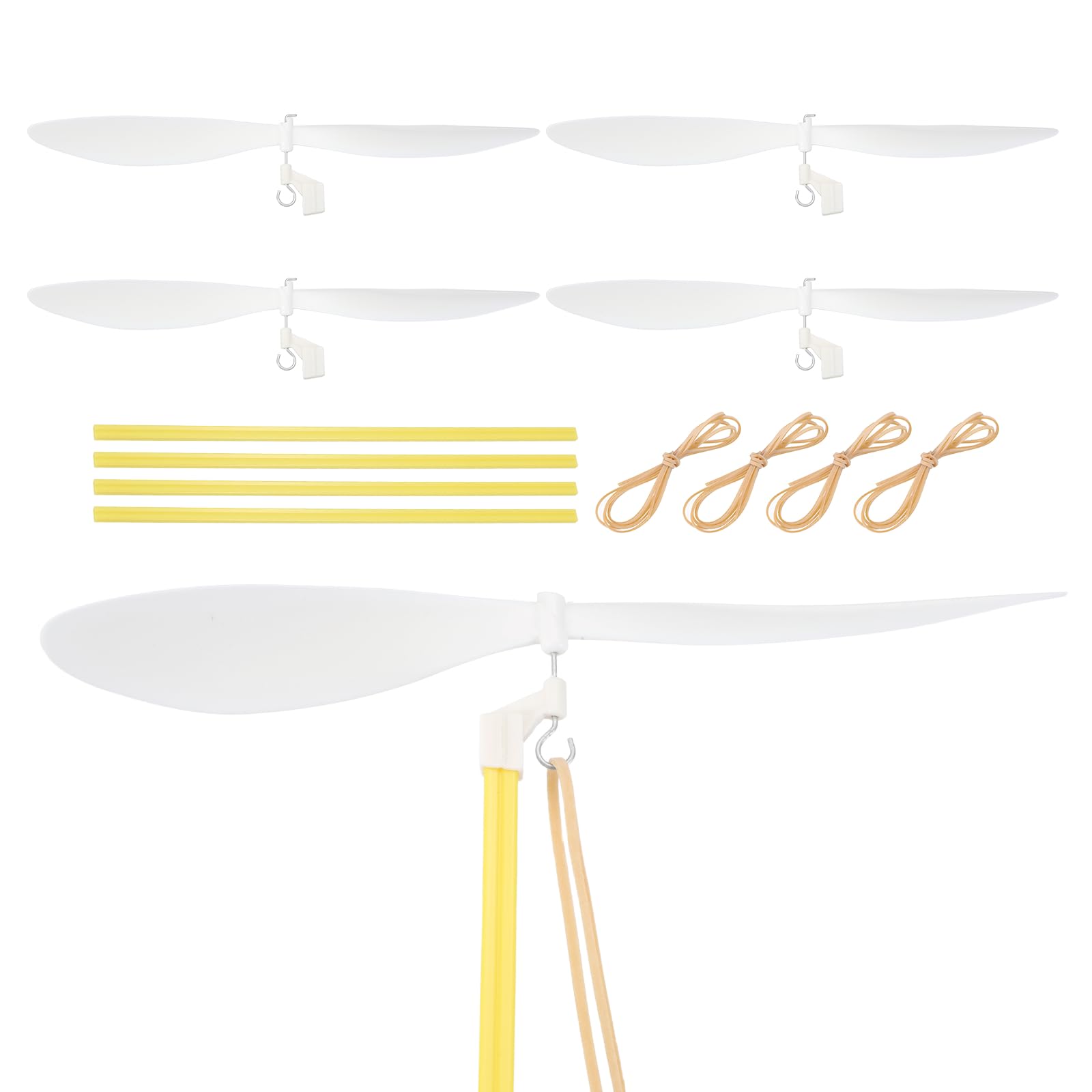 sourcing map Plastic Propeller, Propeller Props Blade with 9" ABS Rod Rubber Band Helicopter Kit 7" Fold Resistant for STEM Activities Powered Airplanes DIY Science(White, Pack of 5)