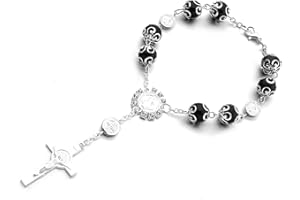 JUSTTOP Rosary Beads Catholic, Cross Pearl Glass Beads Car Rearview Mirror Pendant, Delicate Auto Blessing Mirror Charm Cross