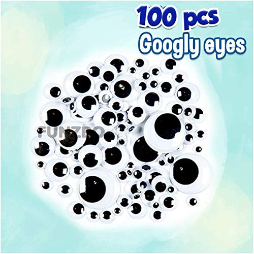 FunzBo 400 Pieces Pipe Cleaners Pompoms Set, Including 100 Pieces Pipe Cleaners, 200 Pieces 3 Size Pom Poms and 100 Pieces 3 Size Wiggle Eyes for Craft DIY Art Supplies