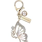MONNEL MC293 Big Crystal Butterfly Lobster Clasp Charm for Women with Velvet Bag (White,1 Piece)