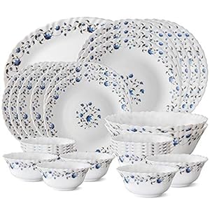 Larah by Borosil Helena Opalware Dinner Set, 27-Pieces, White