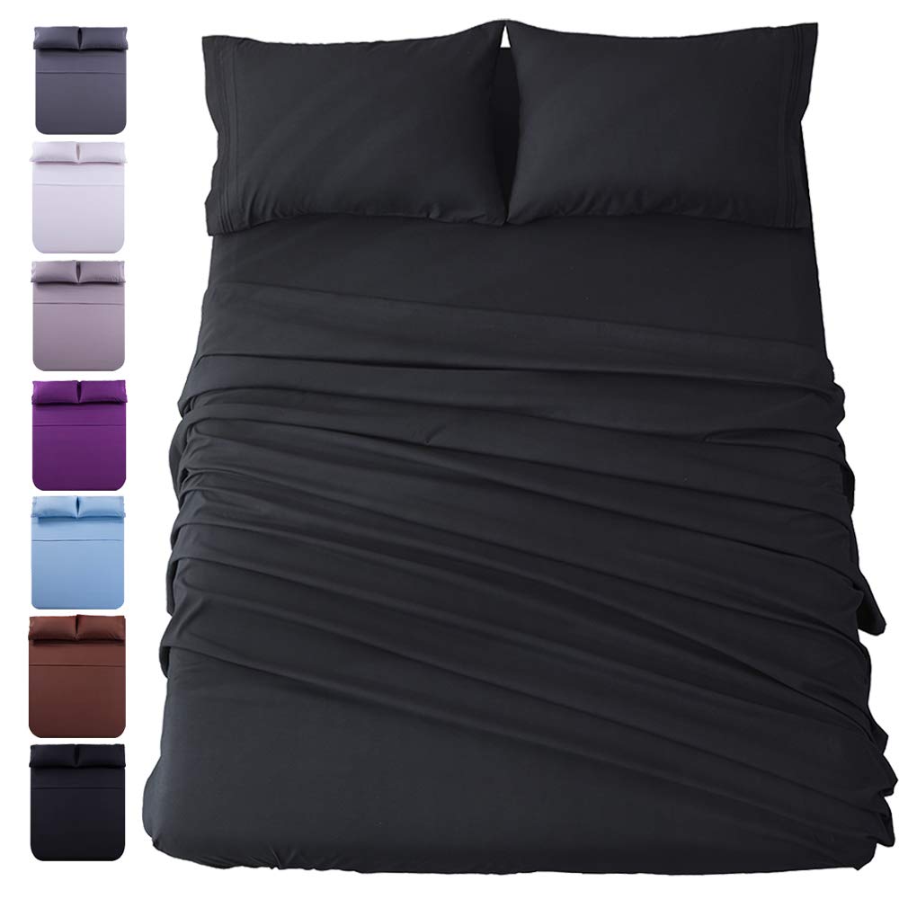 Shilucheng Bed Sheets Set Microfiber 1800 Thread Count Percale Super Soft and Comforterble 16 Inch Deep Pockets Wrinkle Fade and Hypoallergenic - 3 Piece (Twin, Black)