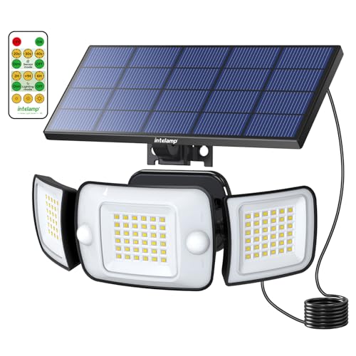 intelamp Solar Lights Outdoor with Remote Control, 2.7 Cable | Solar Sensor Lights with Dual Sensors 1200LM Waterproof Flood Lighting for Yard, Garage, Garden
