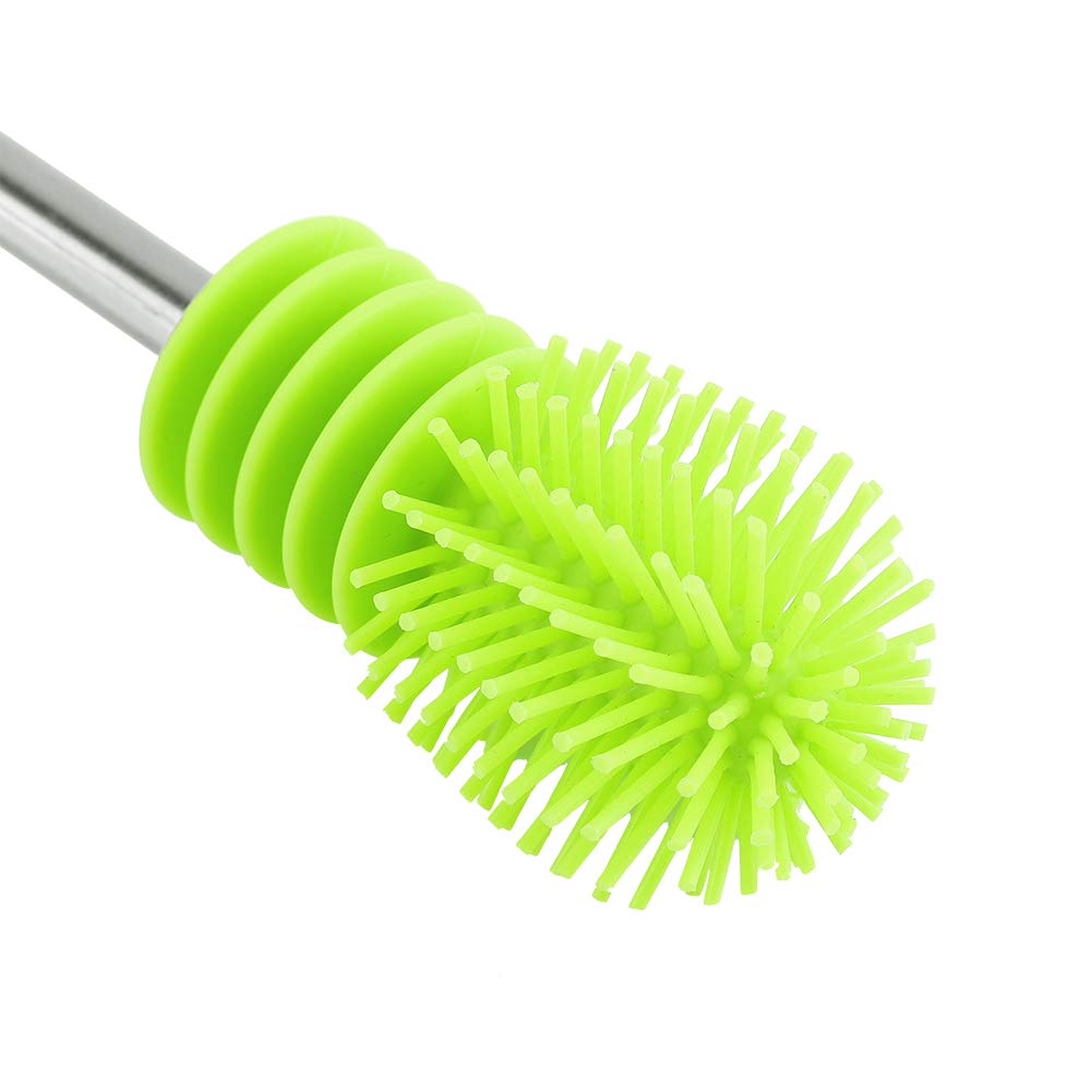 Silicone Bottle Brush Cleaner, Multi-purpose 360掳 Rotary Bottle Brush with Anti-slip Handle for Kitchen Washing Cleaning, Green Silicone Dishwashing Tool