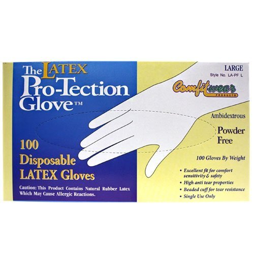 Comfitwear disposable latex gloves, powder free size la…