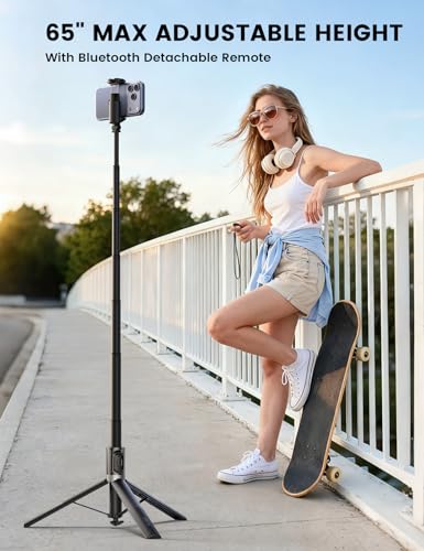 Lamicall 165cm Phone Tripod, Selfie Stick - [Tap-to-Open] Aluminum Tripod for iPhone with Remote & Cold Shoe, Extendable Phone Holder, Compatible with iPhone/Android for Recording Travel Live Stream